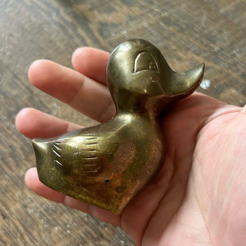 Vintage Brass Duck Figurines Set of 2 Mid Century Modern Taiwan Patina Bird - Picture 4 of 8